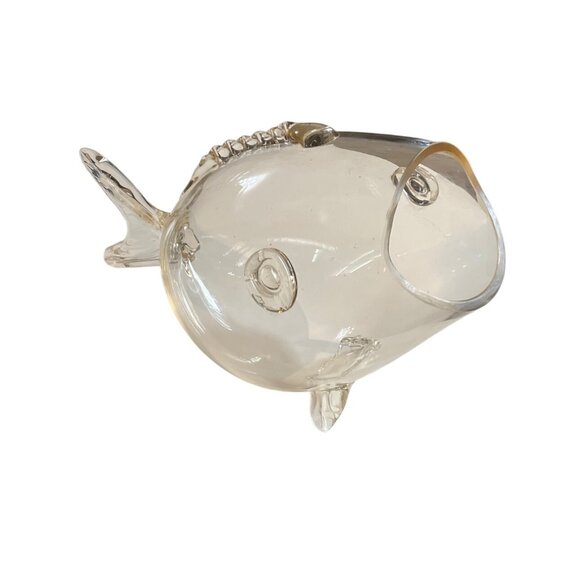 Vintage MCM Hand Blown Clear Glass Fish Vase/Terrarium - Picture 2 of 7